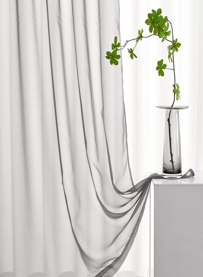 TOAVA DECO Gray Sheer Curtains 95 Inches Long 2 Pack Translucent Solid Color Window Treatment Rod Pocket Grey Sheer Curtains for Bedroom Living Room 52x95 - Image 2
